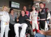 Sam Schmidt, Cindy Norton, Kody Kohlman and IndyLights drivers Pippa Mann, Philip Major and J.K. Vernay